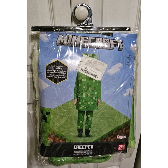 Minecraft Creeper Deluxe Kids Costume 7-8 DAMAGED Halloween Tunic Mask Gaming - Picture 1 of 7